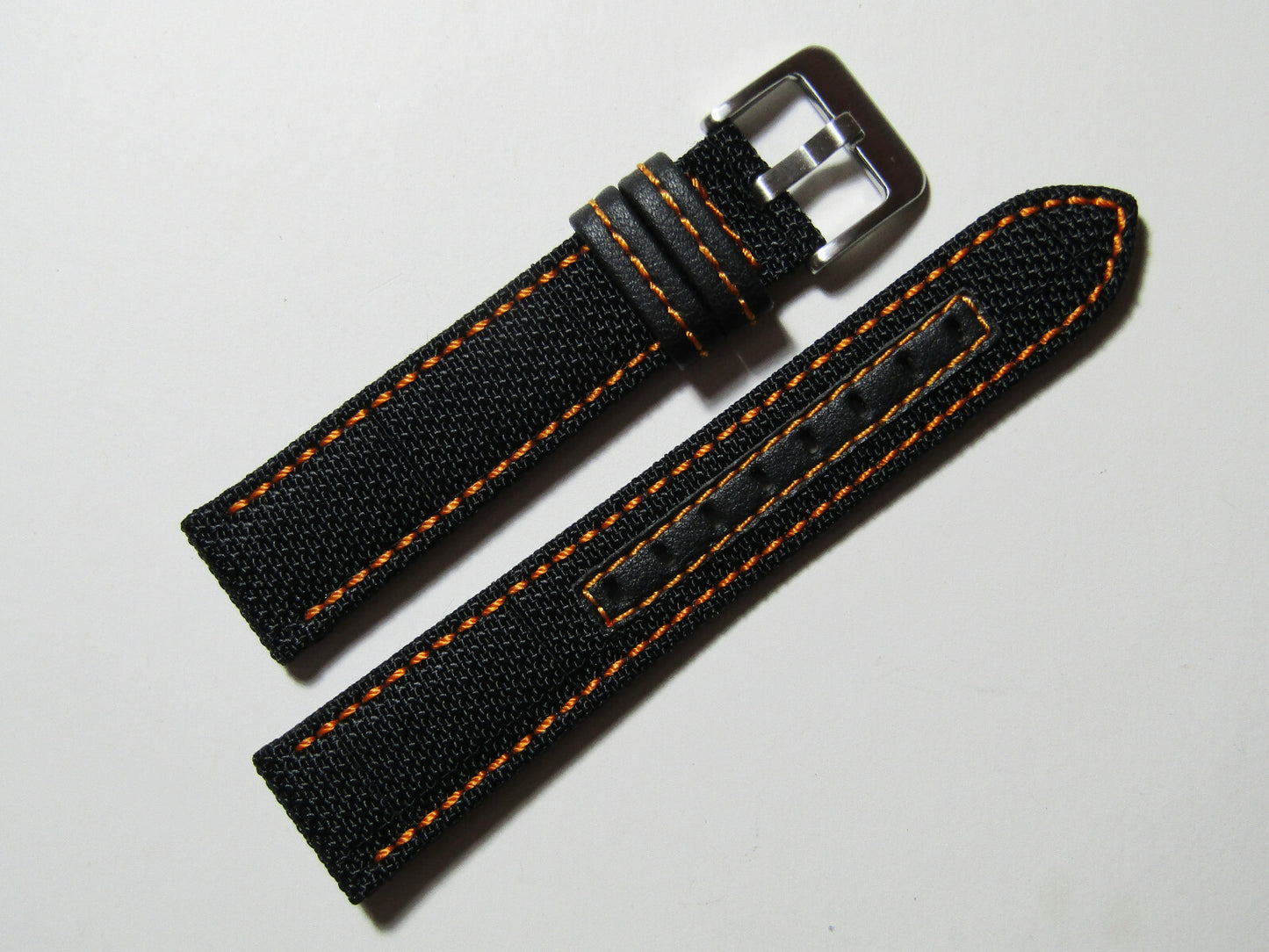 18mm Hadley-Roma MS848 Mens Orange Genuine Nylon and Leather Watch Band Strap