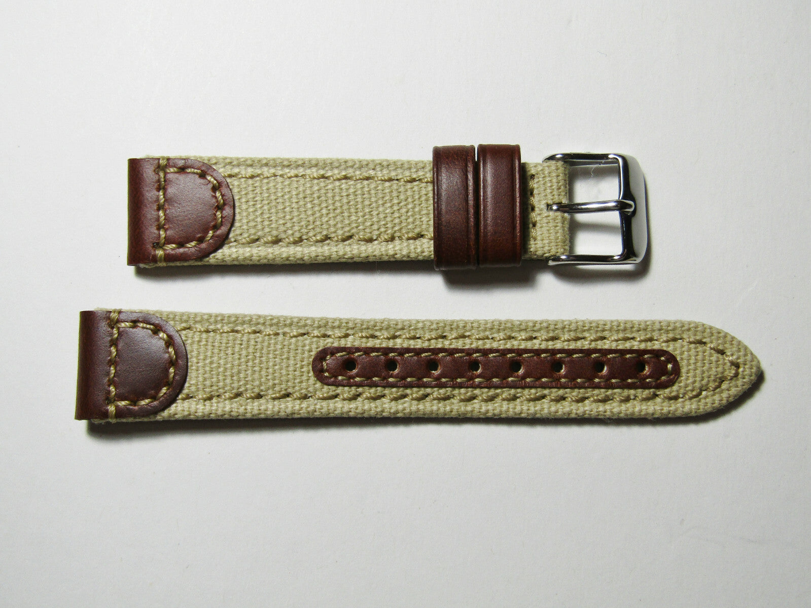 20mm Hadley-Roma MS868 Mens Khaki Tan Canvas and Leather Watch Band Strap