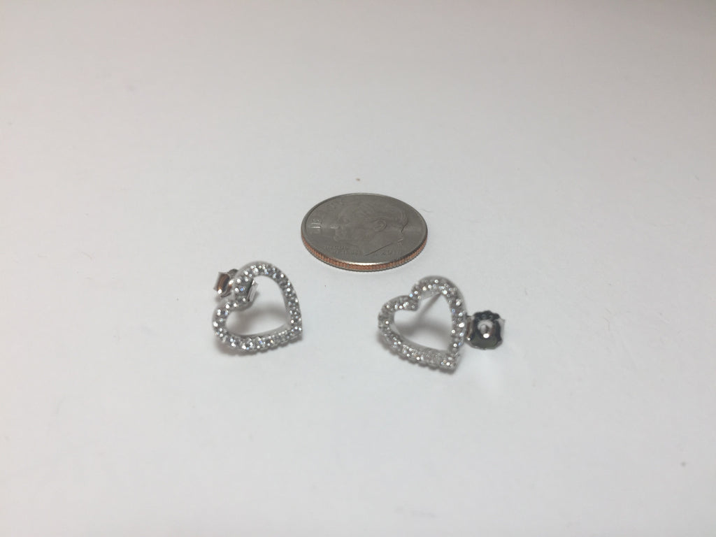 .925 STERLING SILVER OPEN HEART DESIGN STUD EARRINGS W/ MICRO PAVE WHITE CZ J257