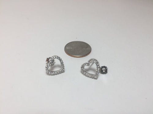 .925 STERLING SILVER OPEN HEART DESIGN STUD EARRINGS W/ MICRO PAVE WHITE CZ J257