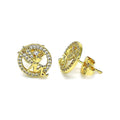 14K GOLD PLATED STUD EARRING FAIRY/ANGEL IN CIRCLE WITH WHITE MICRO PAVE CZ M622
