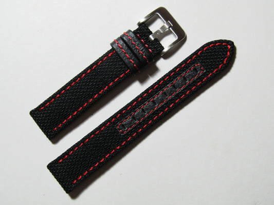 24mm Hadley-Roma MS848 Mens Red Genuine Nylon and Leather Watch Band Strap