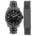Elgin Man Black-tone Many Austrian Crystals Dress Watch And Bracelet FG10009GNST