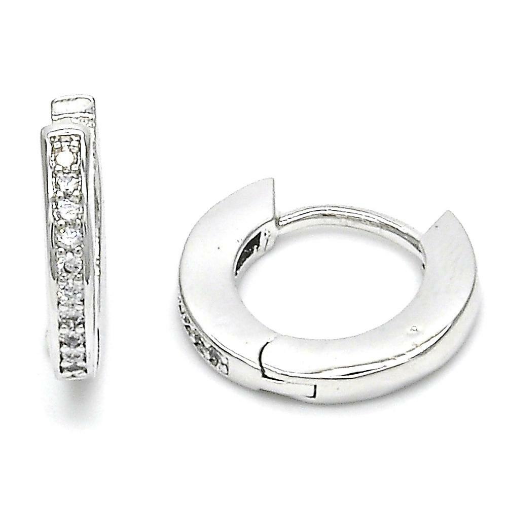 .925 STERLING SILVER PLATED HUGGIE HOOP EARRINGS W/ 1 ROW OF WHITE CZ M301