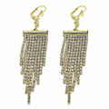 14K GOLD PLATED 3.5" DANGLE EARRINGS WITH 9 STRANDS OF WHITE CRYSTAL M64