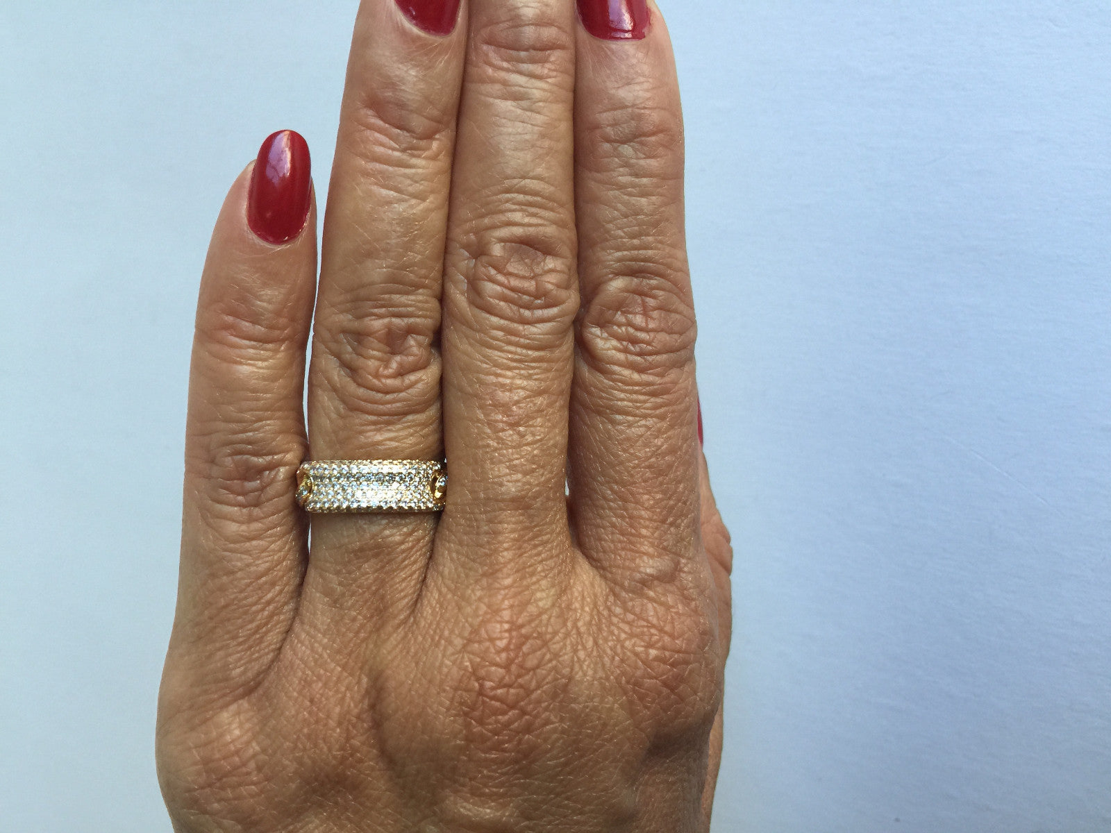 .14K GOLD PLATED RING WITH 5 ROWS OF MICRO PAVE CZ J186