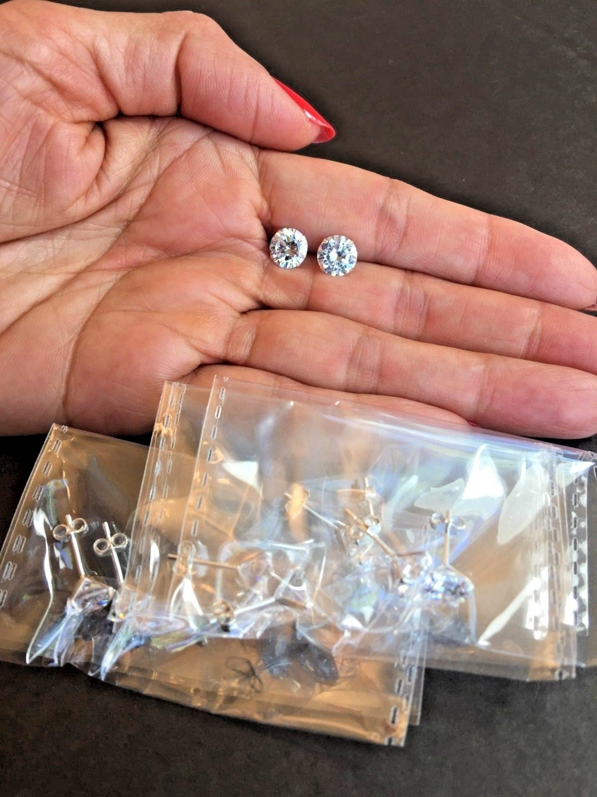 .925 STERLING SILVER CUBIC ZIRCONIUM 8 MM STUD SUPERIOR SET LOT OF 5 PAIRS J 323