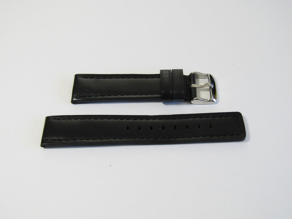 18mm Hadley-Roma MS784 Mens Black Oil-Tan Waterproof Leather Watch Band Strap