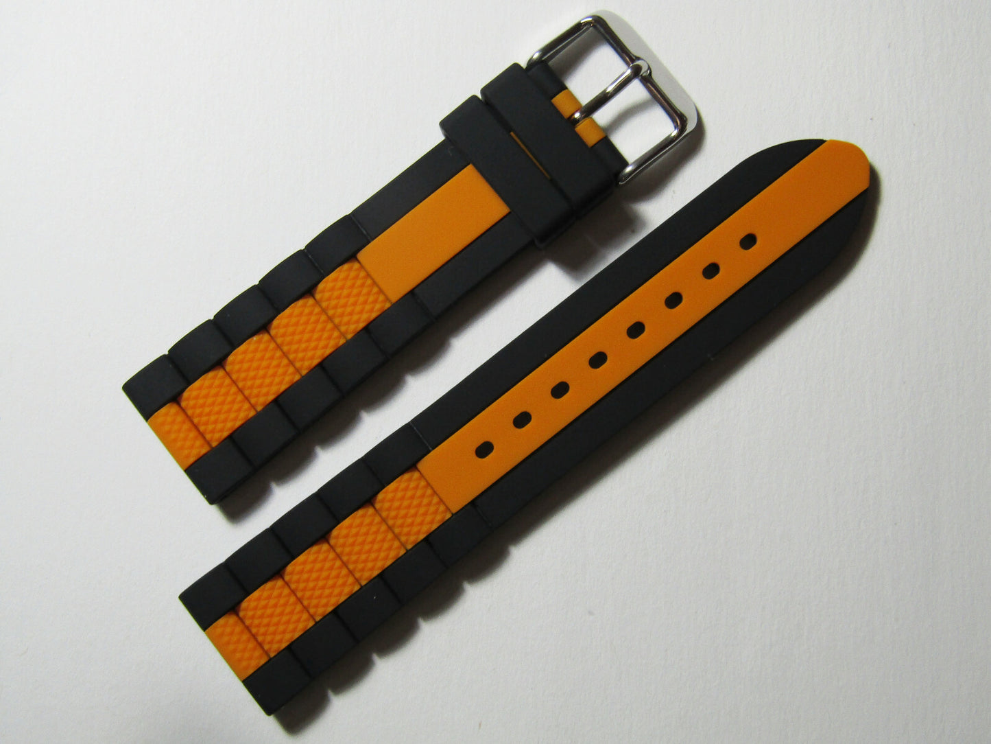 20mm Hadley-Roma MS3344 Mens Black Orange Silicone Rubber Dive Watch Band Strap