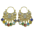 14K GOLD PLATED LONG EARRING TURTLE & EVIL EYE W/WHITE CRYSTAL & MULTICOLOR M683