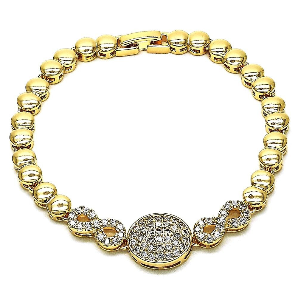 14K GOLD PLATED 7.5" BRACELET WHITE CZ INFINITY DESIGN WITH FOLD OVER CLASP M558