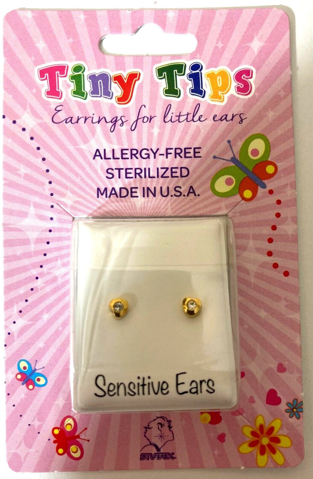 Studex Tiny Tips Earrings For Little Ears TT-5024 GP Heartlite April Crystal