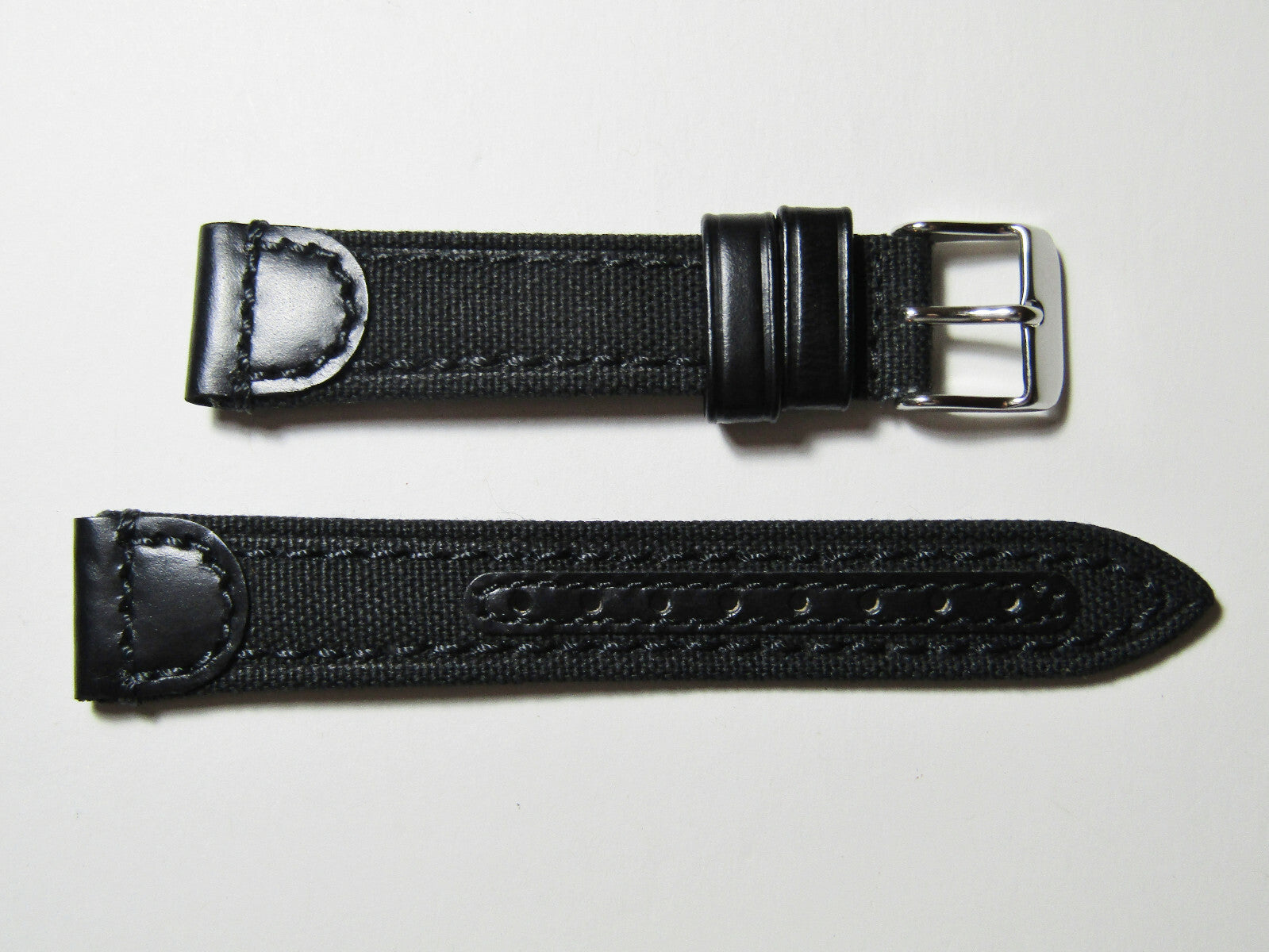 18mm Hadley-Roma MS868 Mens Black Canvas and Leather Watch Band Strap