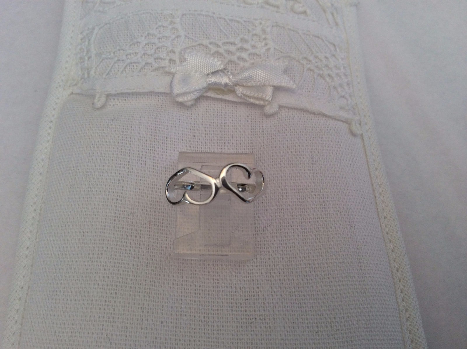 .925 Sterling Silver Double Heart Ring J 60