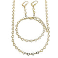 14K GOLD PLATED NECKLACE BRACELET EARRING SET W/ OPEN HEARTS CONNECTED M457