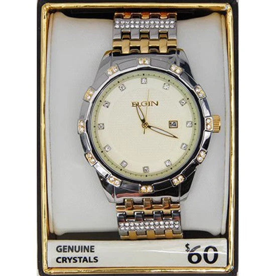 Elgin Men's Two-Tone Champagne Dial Crystal Accented Bracelet Watch FG9100