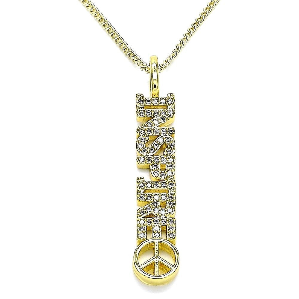 14K GOLD PLATED INSPIRE PEACE NECKLACE 20" WITH WHITE MICRO PAVE CZ M726