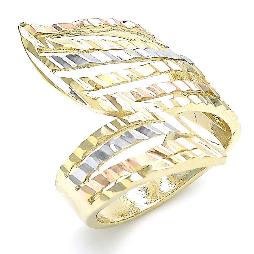 14K WHITE GOLD PLATED RING TRI COLOR ELEGANT FOLD OVER DESIGN M77