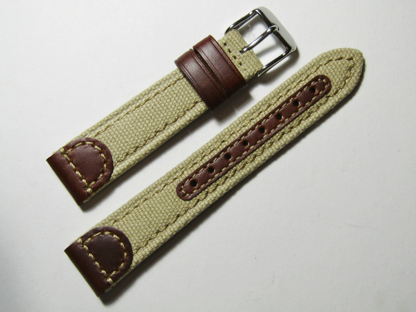 22mm Hadley-Roma MS868 Mens Khaki Tan Canvas and Leather Watch Band Strap