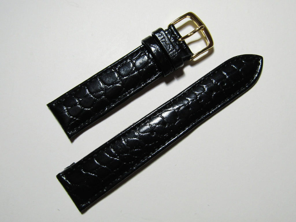 20mm Hadley-Roma Crocodile Embossed Black Leather Watch Band Strap MS717