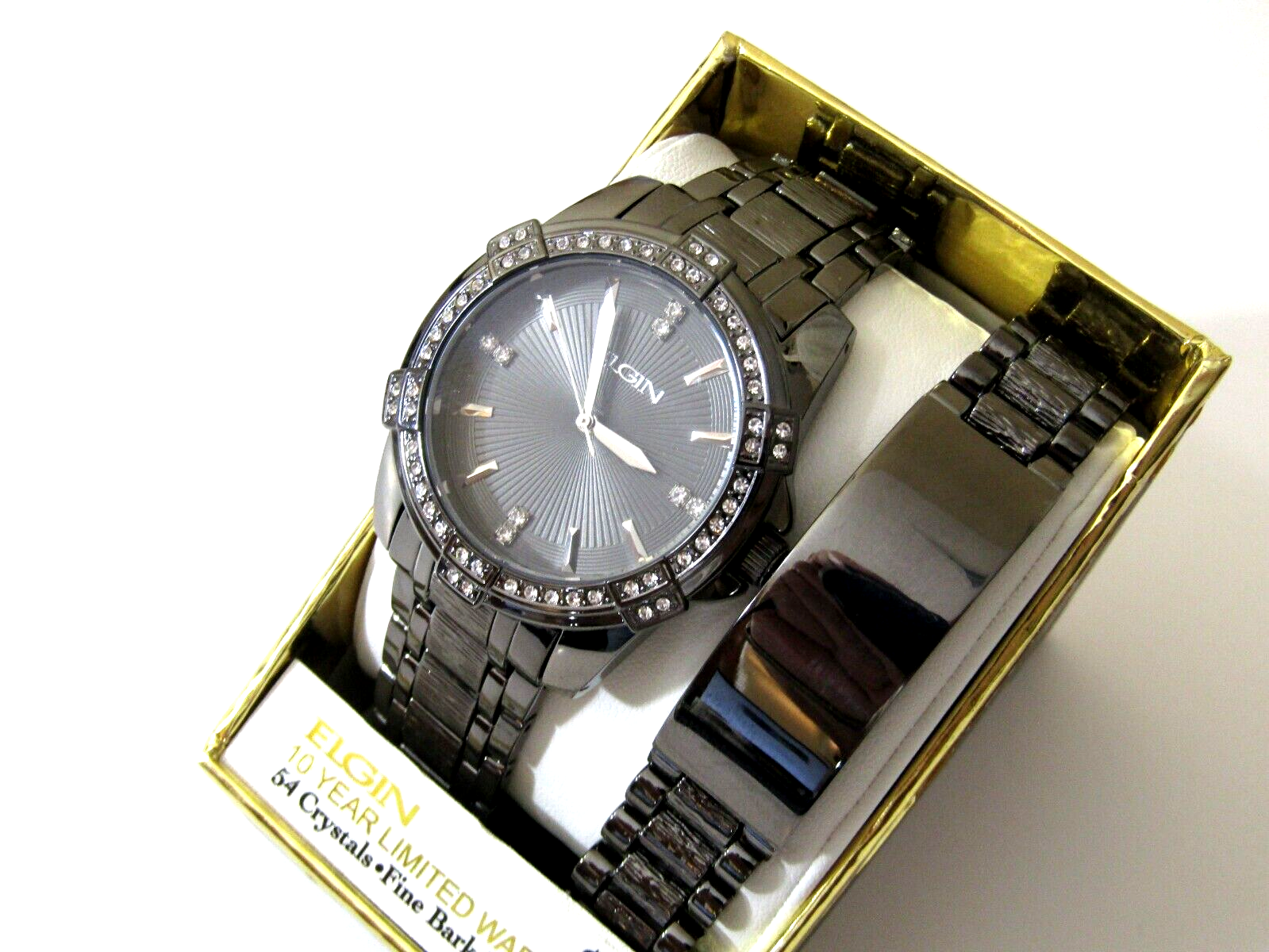 Elgin Man Black-tone Many Austrian Crystals Dress Watch And Bracelet FG10009GNST