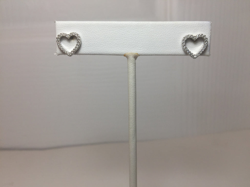 .925 STERLING SILVER OPEN HEART DESIGN STUD EARRINGS W/ MICRO PAVE WHITE CZ J257