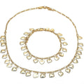 14K GOLD PLATED NECKLACE BRACELET SET W/ HIGH POLISHED HEARTS DANGLING M451