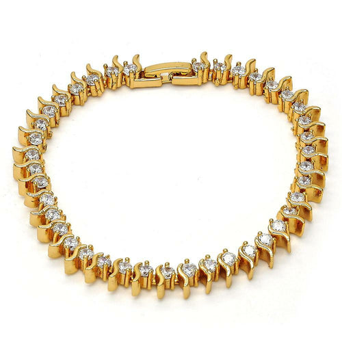 14K GOLD PLATED 7.5 INCH TENNIS STYLE BRACELET WITH WHITE CUBIC ZIRCONIA M207
