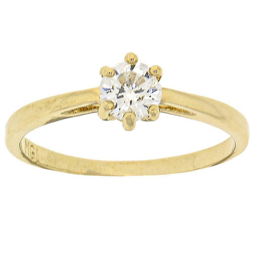 14K GOLD PLATED SOLITAIRE ENGAGEMENT RING W/4.5 MM WHITE CZ SIZES 6,7,8,9 M132-4