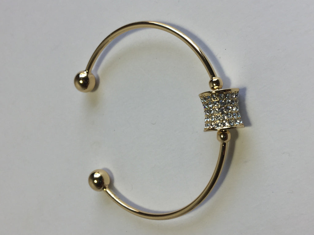 14K GOLD PLATED CUFF BRACELET WITH 5MM BALL ENDS WITH CZ INLAID CHARM J214