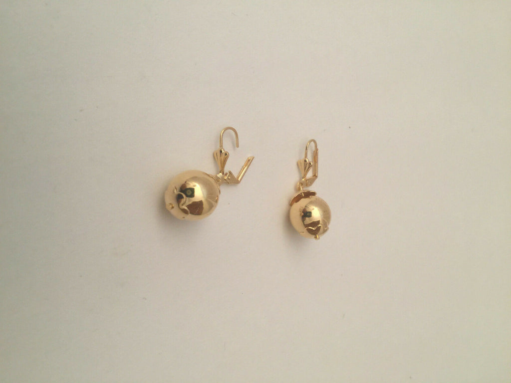 14K GOLD PLATED 13MM BALL DANGLING FROM LEVER BACK EAR WIRE J 251