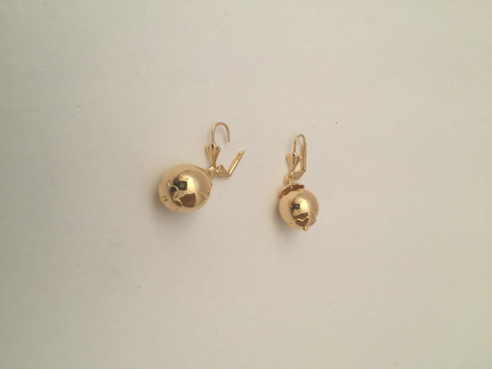 14K GOLD PLATED 13MM BALL DANGLING FROM LEVER BACK EAR WIRE J 251