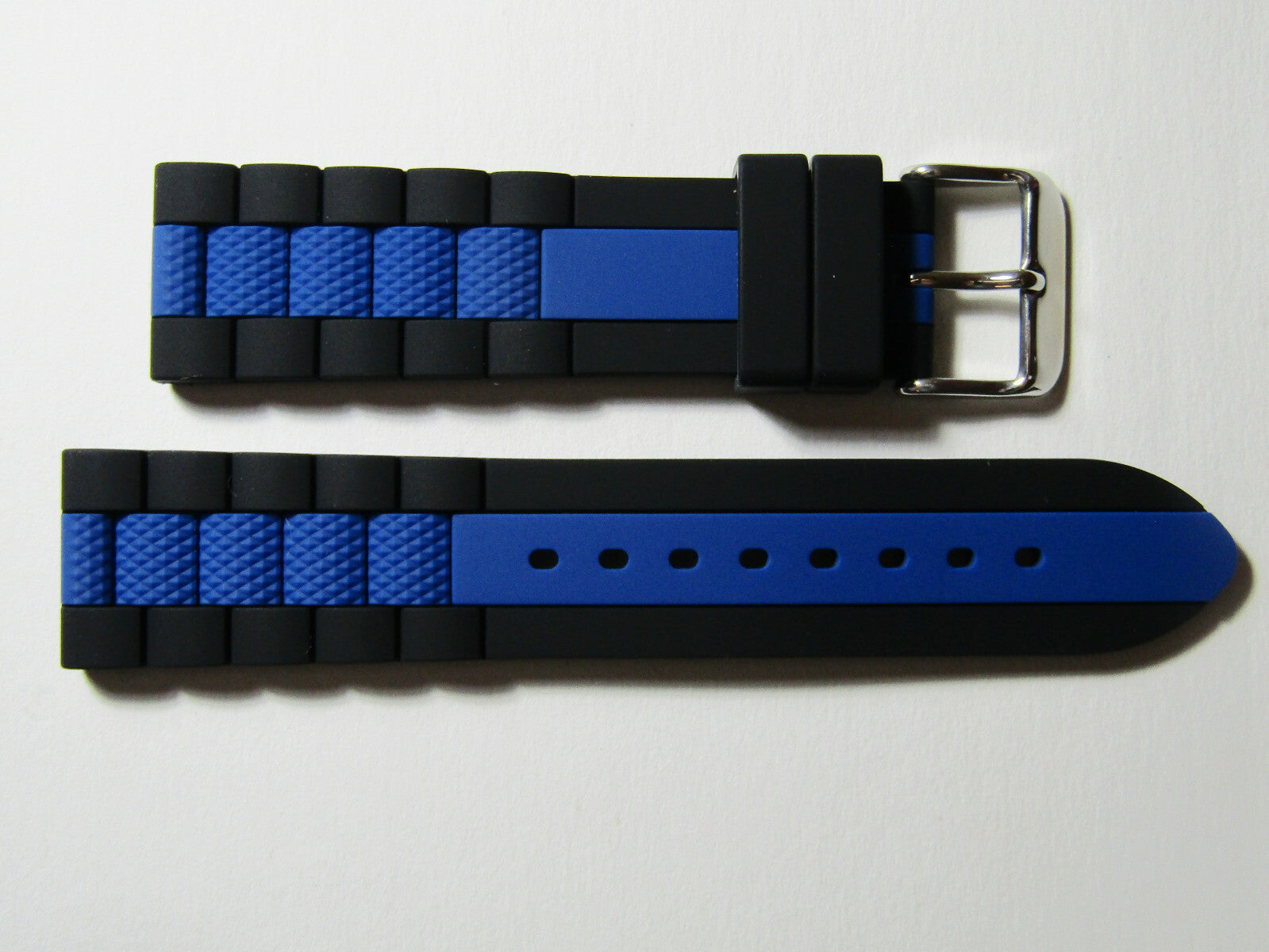 24mm Hadley-Roma MS3344 Black Blue Stripe Silicone Rubber Dive Watch Band Strap
