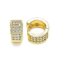 14K GOLD PLATED SMALL HUGGIE HOOPS WITH 3 ROWS OF WHITE MICROPAVE CZ M283