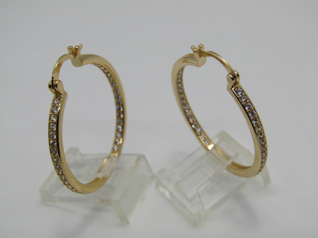 14K GOLD PLATED 30MM HOOP EARRING WITH 2MM WHITE CZ INSIDE AND OUTSIDE SE4