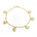14K GOLD PLATED 9" ANKLET W/ 6 ELEPHANT CHARMS DANGLING FROM FIGARO LINK M430