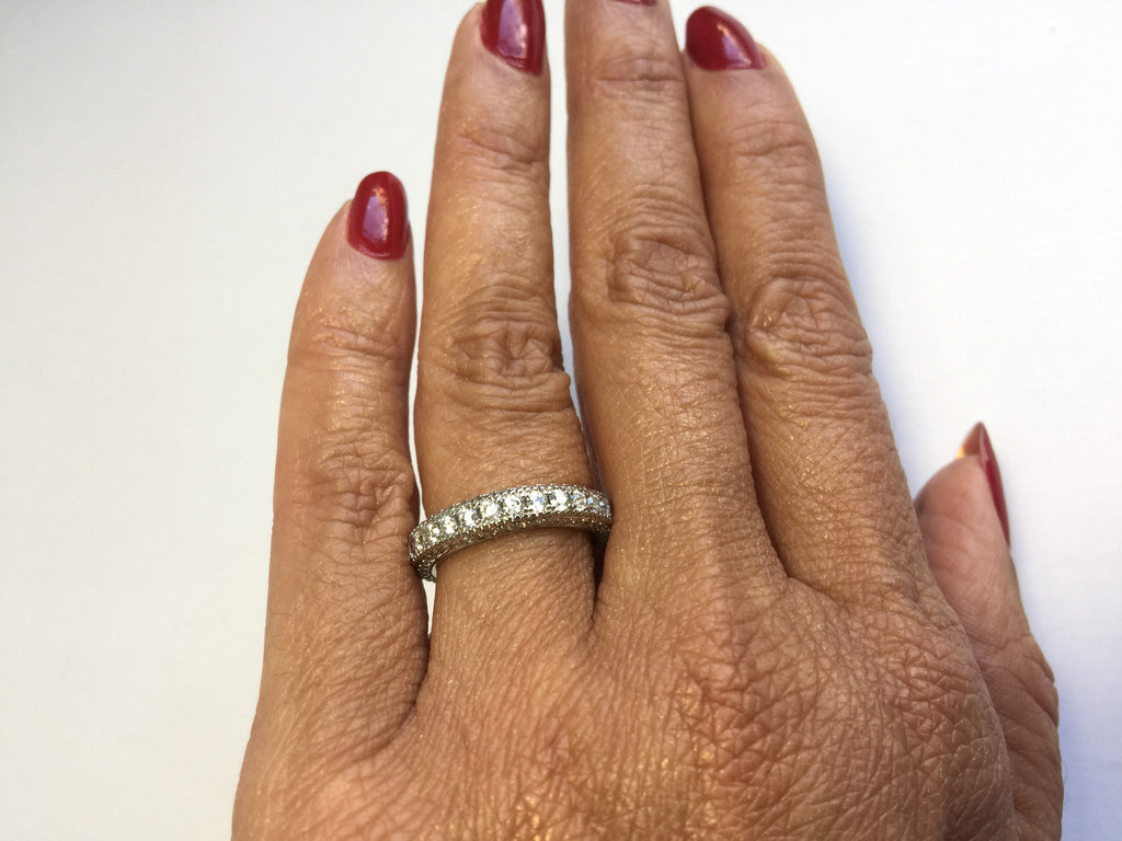 .925 STERLING SILVER PLATED 4MM BAND RING WITH MICRO PAVE CZ J185