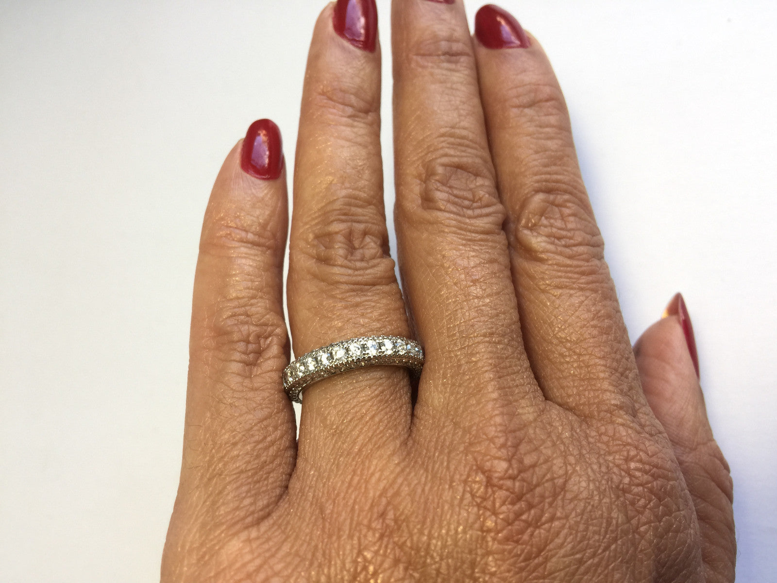.925 STERLING SILVER PLATED 4MM BAND RING WITH MICRO PAVE CZ J185