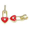 14K GOLD PLATED HEART SHAPE CZ HUGGIE WITH RED ENAMEL HEART W/ CZ DANGLES M294