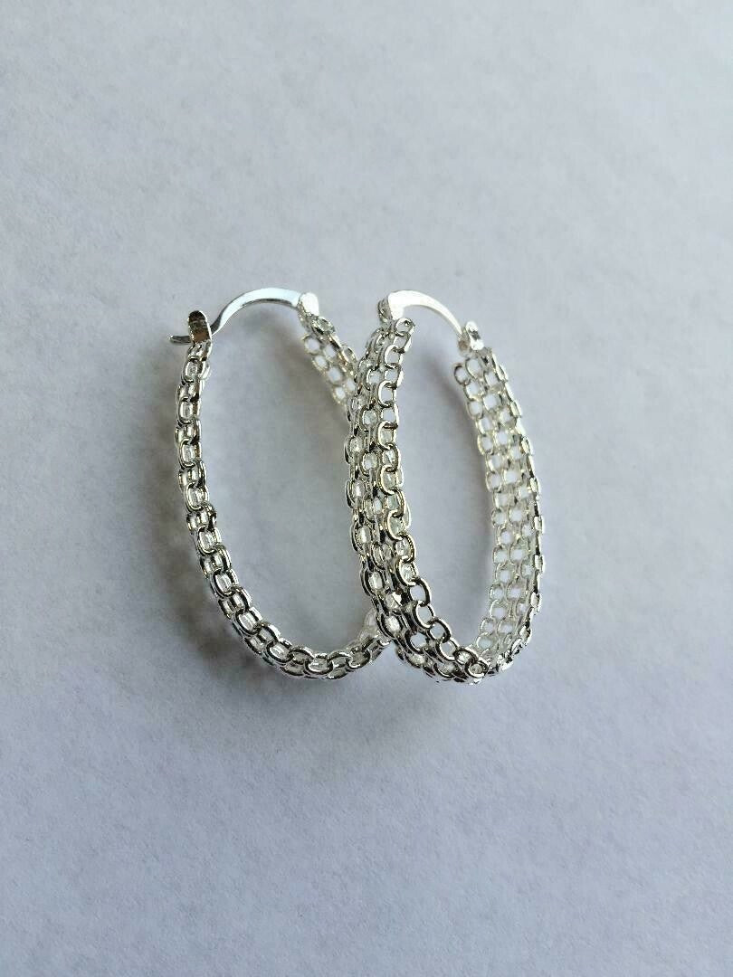 .925 STERLING SILVER PLATED OVAL HOOPS W/SNAP IN CLOSING 40 X 25 MM X 7 MM J 387