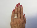 .14K GOLD PLATED RING WITH 3 BANDS CONNECTED WITH WHITE CRYSTALS J187