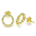 14K GOLD PLATED STUD EARRING HUGS AND KISSES IN A CIRCLE WITH WHITE CZ M522