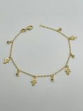 14K GOLD PLATED ANKLET 10" WITH 4 HAMSAS AND 5 4MM BALL CHARMS DANGLING SA1