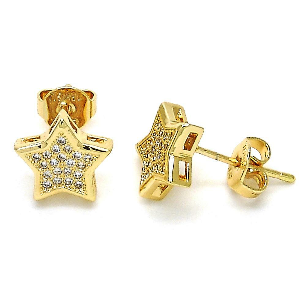 14K GOLD PLATED STUD EARRING STAR DESIGN WITH WHITE MICRO PAVE CZ M263