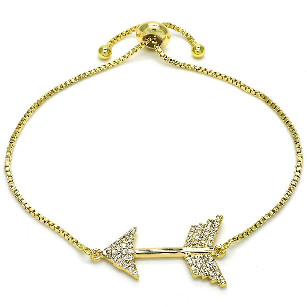 14K GOLD PLATED ADJUSTABLE BOLO BRACELET WITH WHITE CZ MICRO PAVE ARROW M71