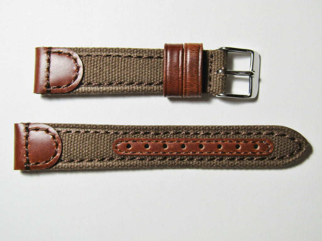 18mm Hadley-Roma MS868 Mens Brown Canvas and Leather Watch Band Strap