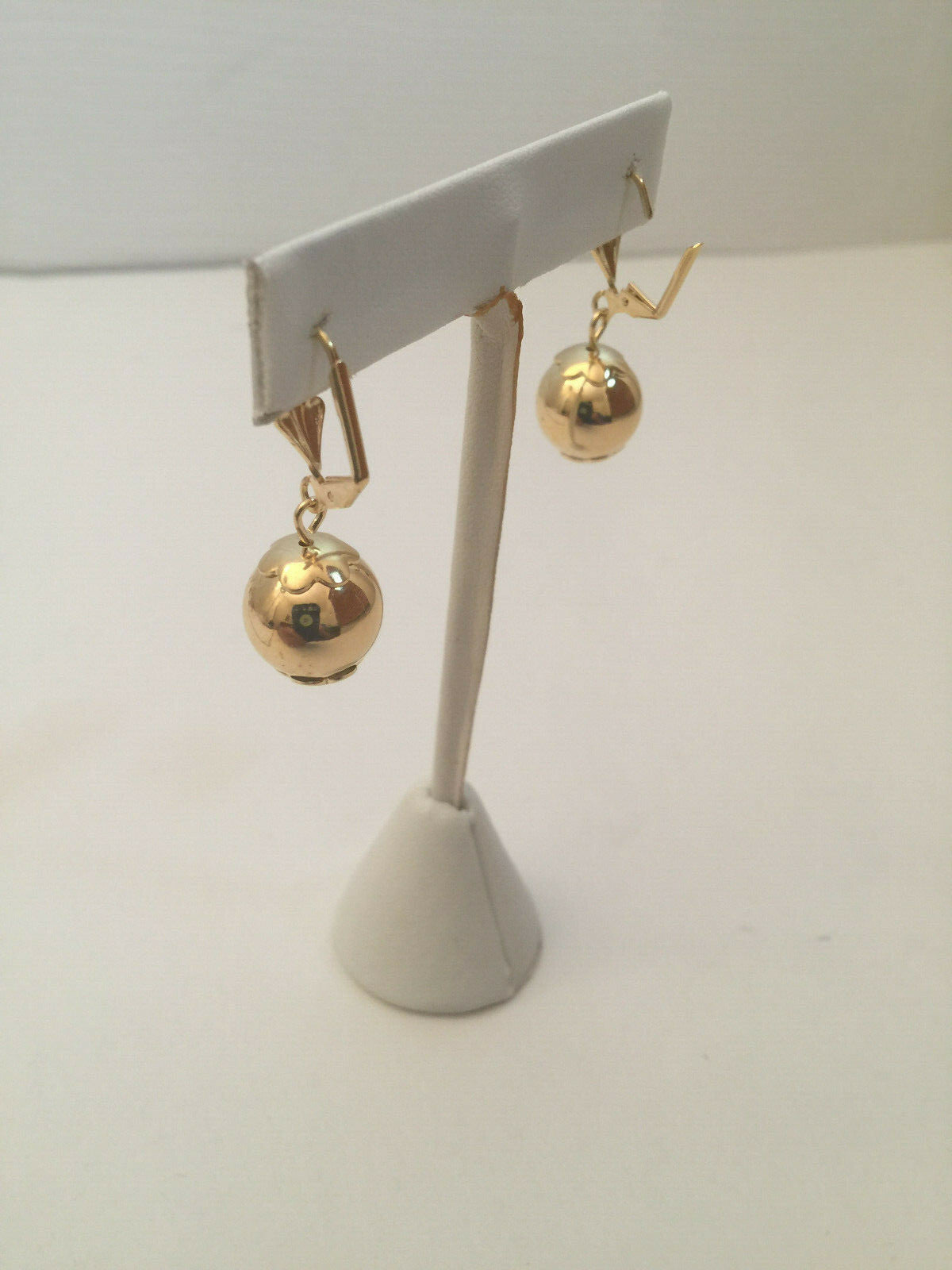 14K GOLD PLATED 13MM BALL DANGLING FROM LEVER BACK EAR WIRE J 251