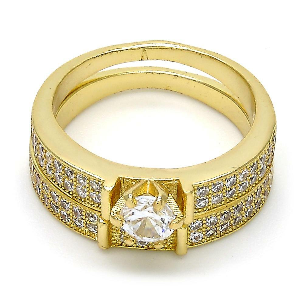 14K GOLD PLATED 2 PIECE ENGAGEMENT/WEDDING RING SET WITH WHITE CZ SIZE 7 M108