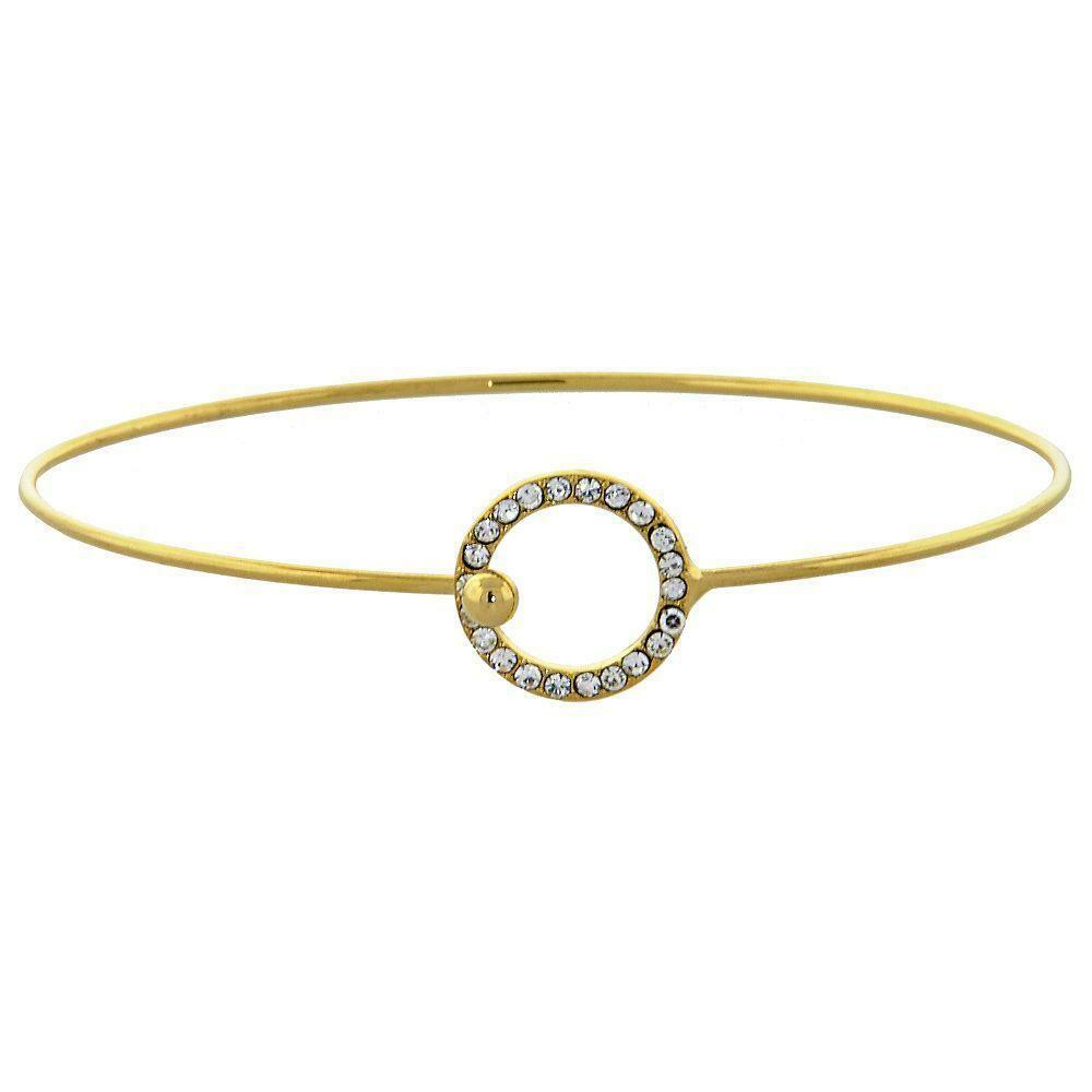 14K GOLD PLATED CLIP STYLE BANGLE BRACELET WITH WHITE CUBIC ZIRCONIA CIRCLE M143