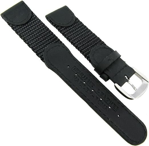 20mm MS866 Black Hadley-Roma Mens Leather & Nylon Army Watch Band Strap Military